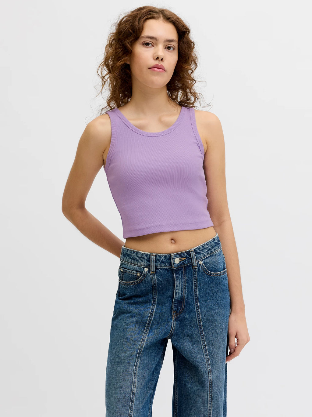 Womens JJXX Fallon Ribbed Vest Top in PURPLE