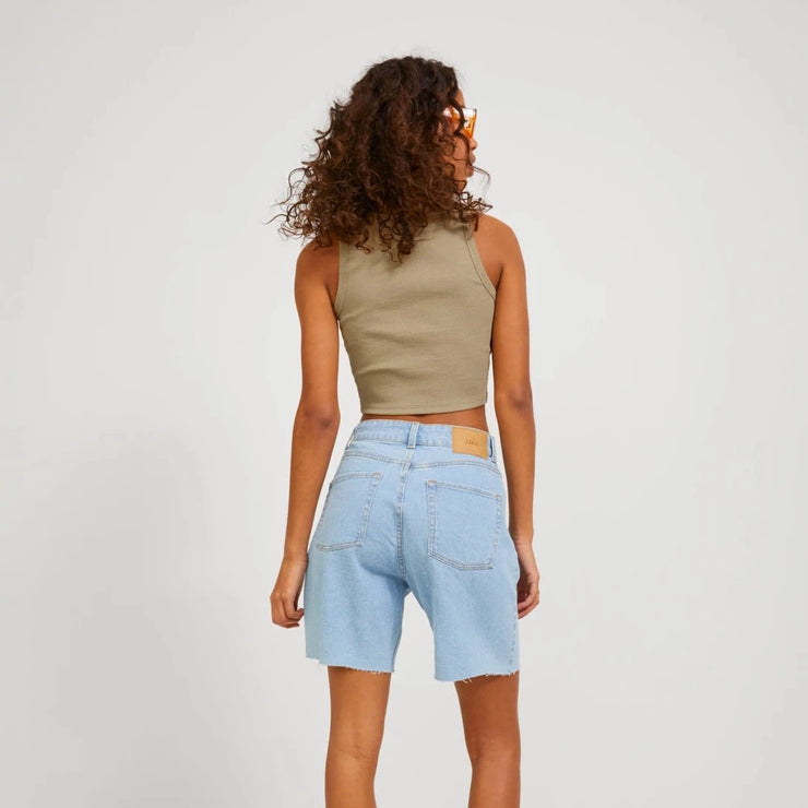 Womens JJXX Sleeveless Rib Crop Top in BEIGE
