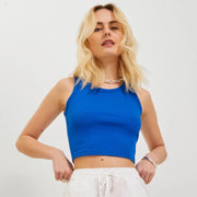 Womens JJXX Sleeveless Rib Crop Top in BLUE