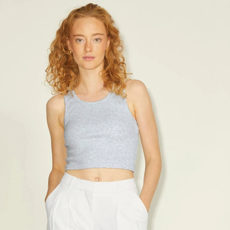 Womens JJXX Sleeveless Rib Crop Top in LIGHT GREY