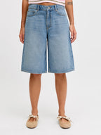 Womens JJXX Tokya Long High Waisted Shorts in BLUE DENIM