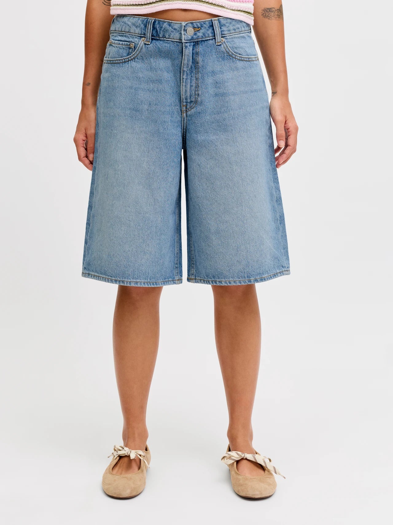 Womens JJXX Tokya Long High Waisted Shorts in BLUE DENIM