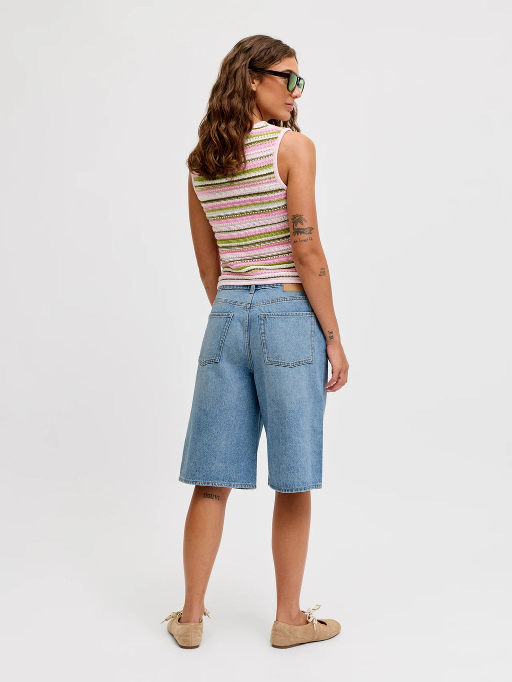 Womens JJXX Tokya Long High Waisted Shorts in BLUE DENIM