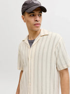 JACK & JONES Coba Stripe Resort Shirt in ANTIQUE WHITE