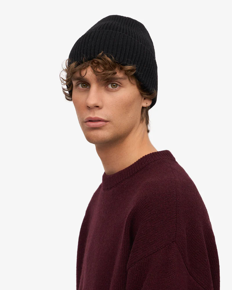 COLORFUL STANDARD Merino Wool Beanie in DEEP BLACK