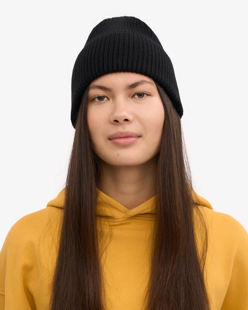 COLORFUL STANDARD Merino Wool Beanie in DEEP BLACK