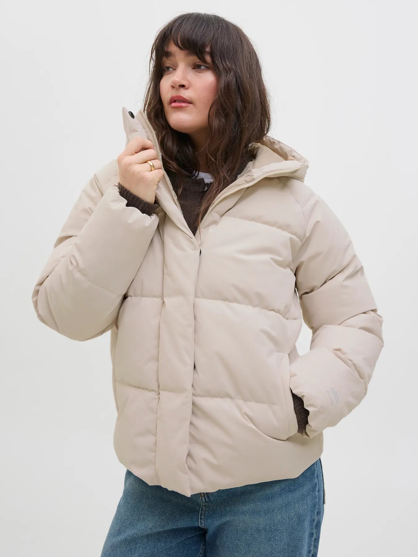 Womens JJXX Puffer Jacket in BEIGE