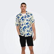 ONLY & SONS Resort Floral Shirt in OFF WHITE & BLUE