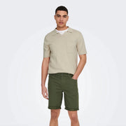 ONLY & SONS Resort Short Sleeve Knitted Polo Shirt in BEIGE