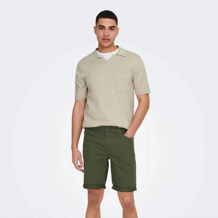 ONLY & SONS Resort Short Sleeve Knitted Polo Shirt in BEIGE