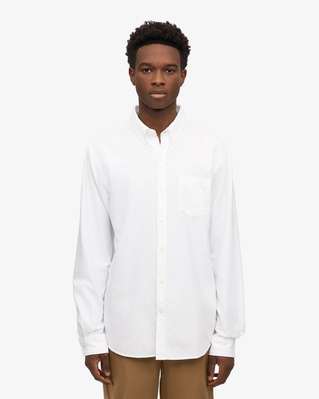 COLORFUL STANDARD Button Down Long Sleeve Shirt in WHITE