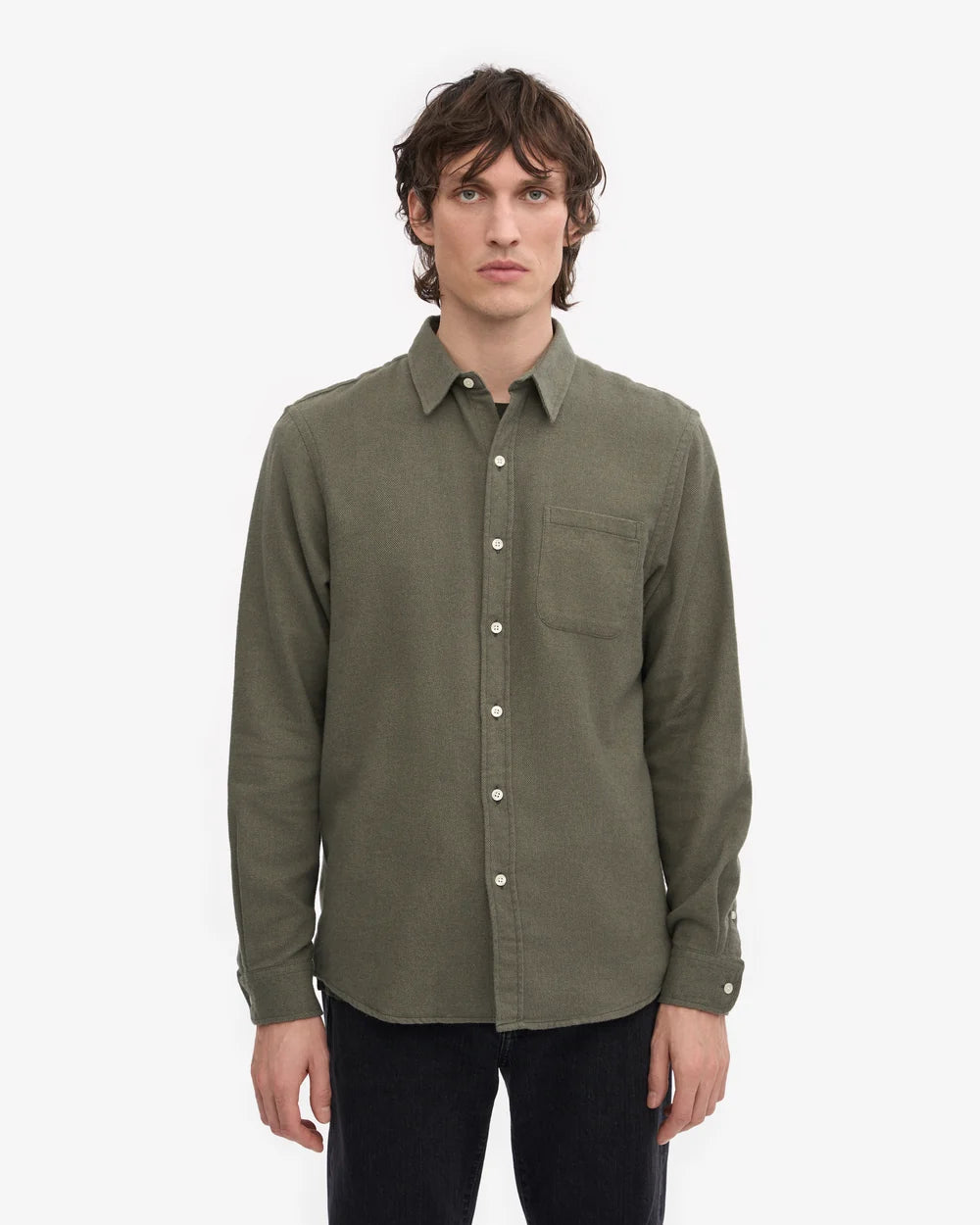 COLORFUL STANDARD Organic Flannel Shirt in DUSTY OLIVE