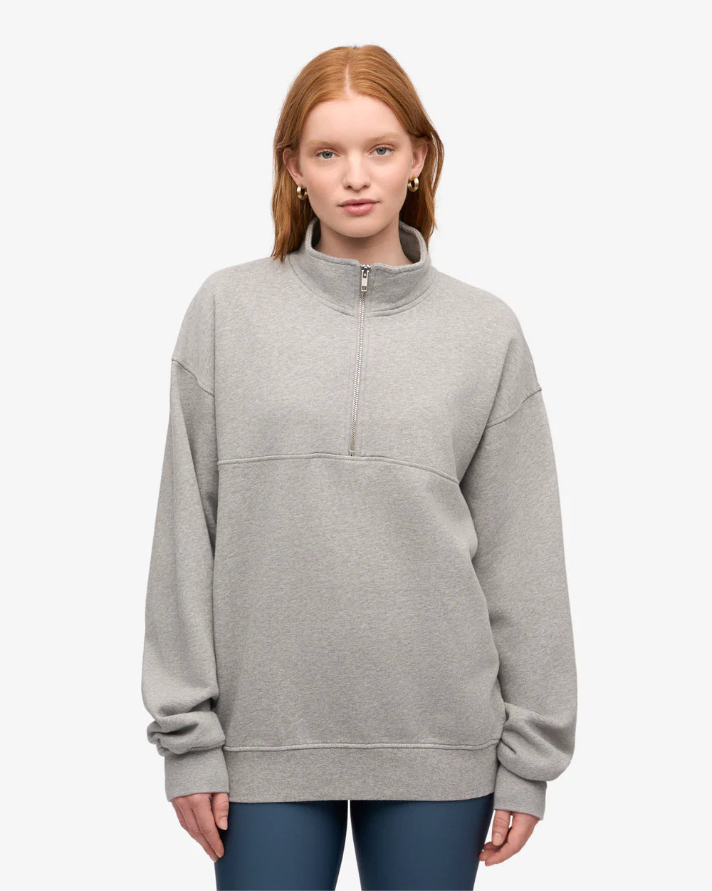 COLORFUL STANDARD Organic Quarter Zip in Heather Grey