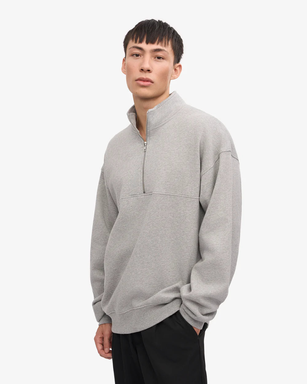 COLORFUL STANDARD Basic Quarter Zip in HEATHER GREY