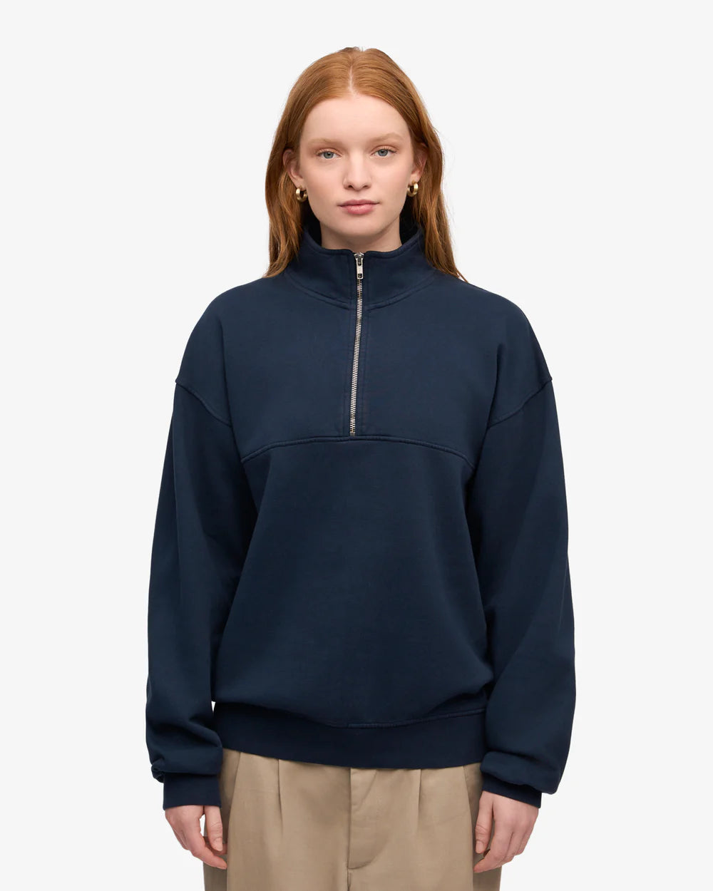 COLORFUL STANDARD Organic Quarter Zip in Navy Blue