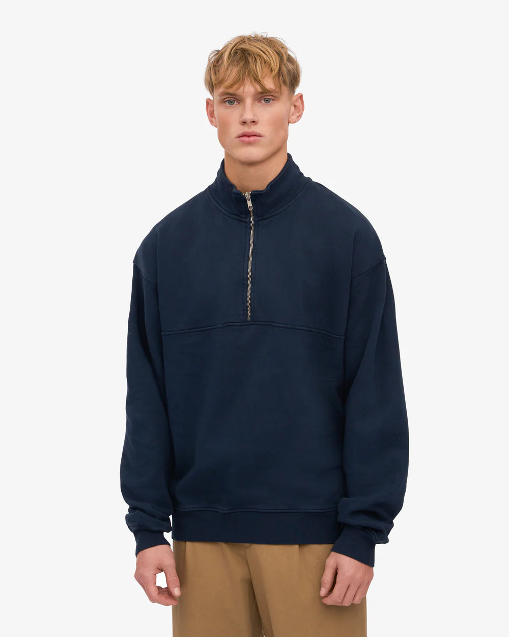 COLORFUL STANDARD Organic Quarter Zip in Navy Blue