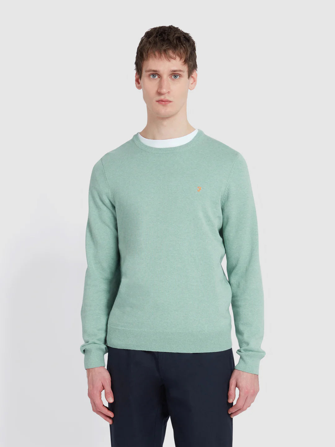 FARAH Mullen Knit Cotton Sweater in GROVE GREEN