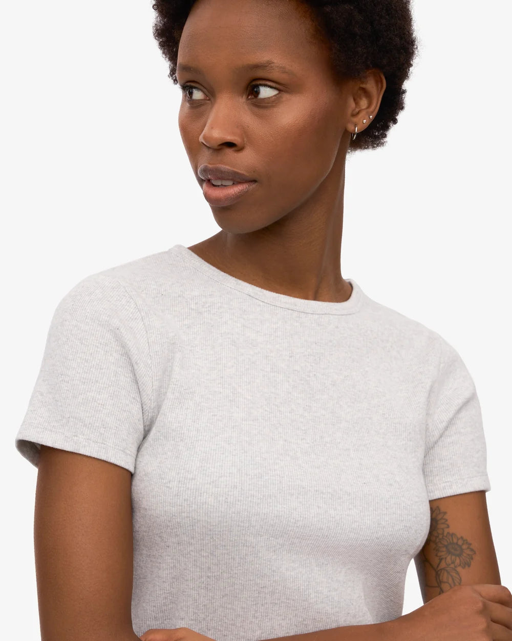 Womens COLORFUL STANDARD Rib T-Shirt in Light Gray