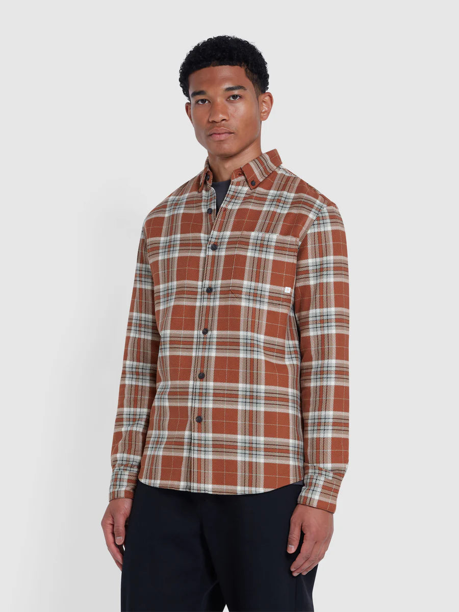 FARAH Marcelo Long Sleeve Check Shirt in ORANGE