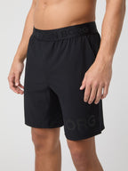 Black athletic shorts with 'Bjärn Borg' branding on a white background