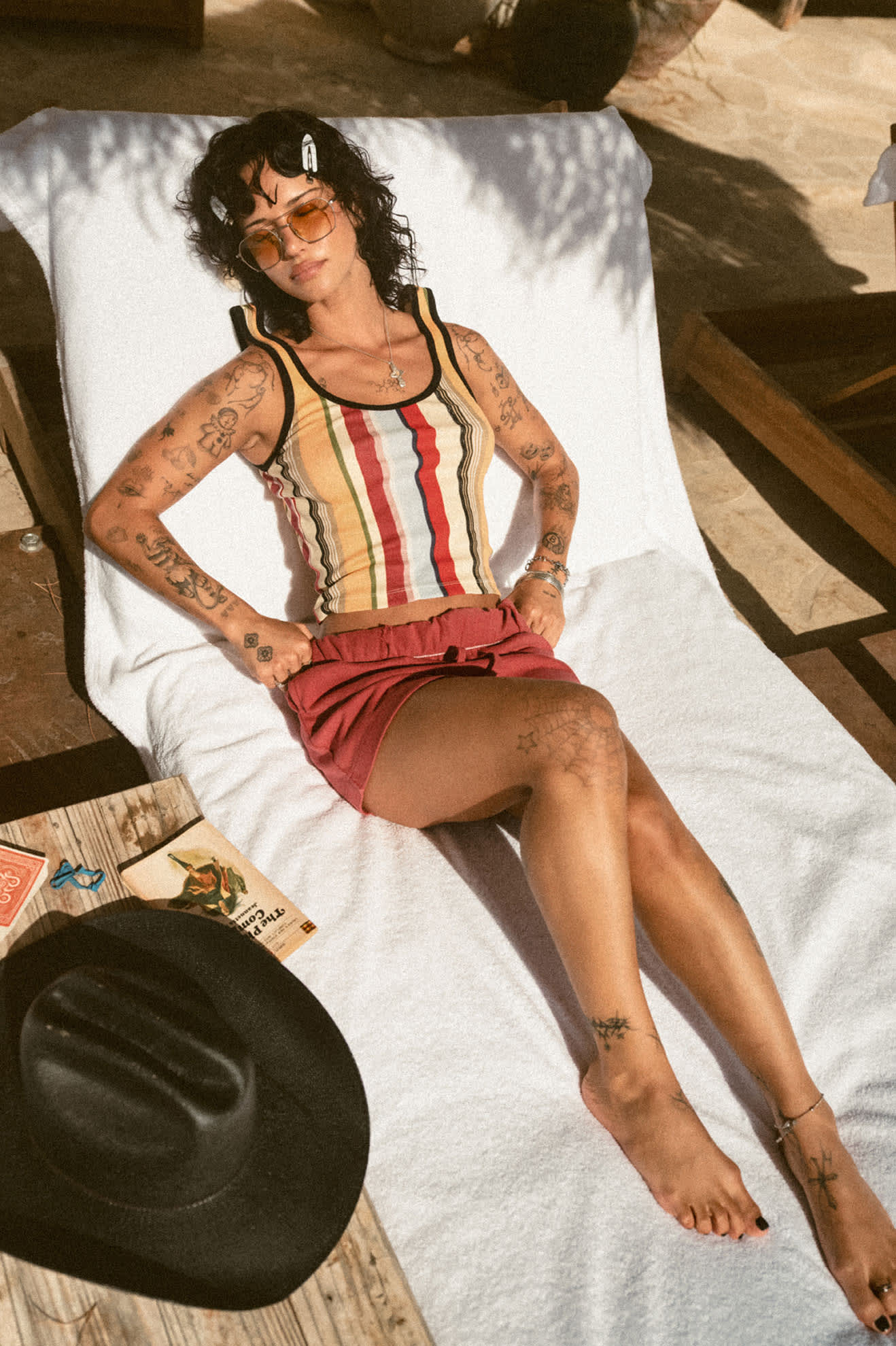 Womens BRIXTON Ringer Tank in Peach Multi Stripe