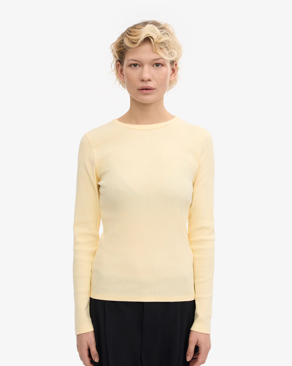 Womens COLORFUL STANDARD Organic Rib Long Sleeve T-Shirt in Soft Yellow