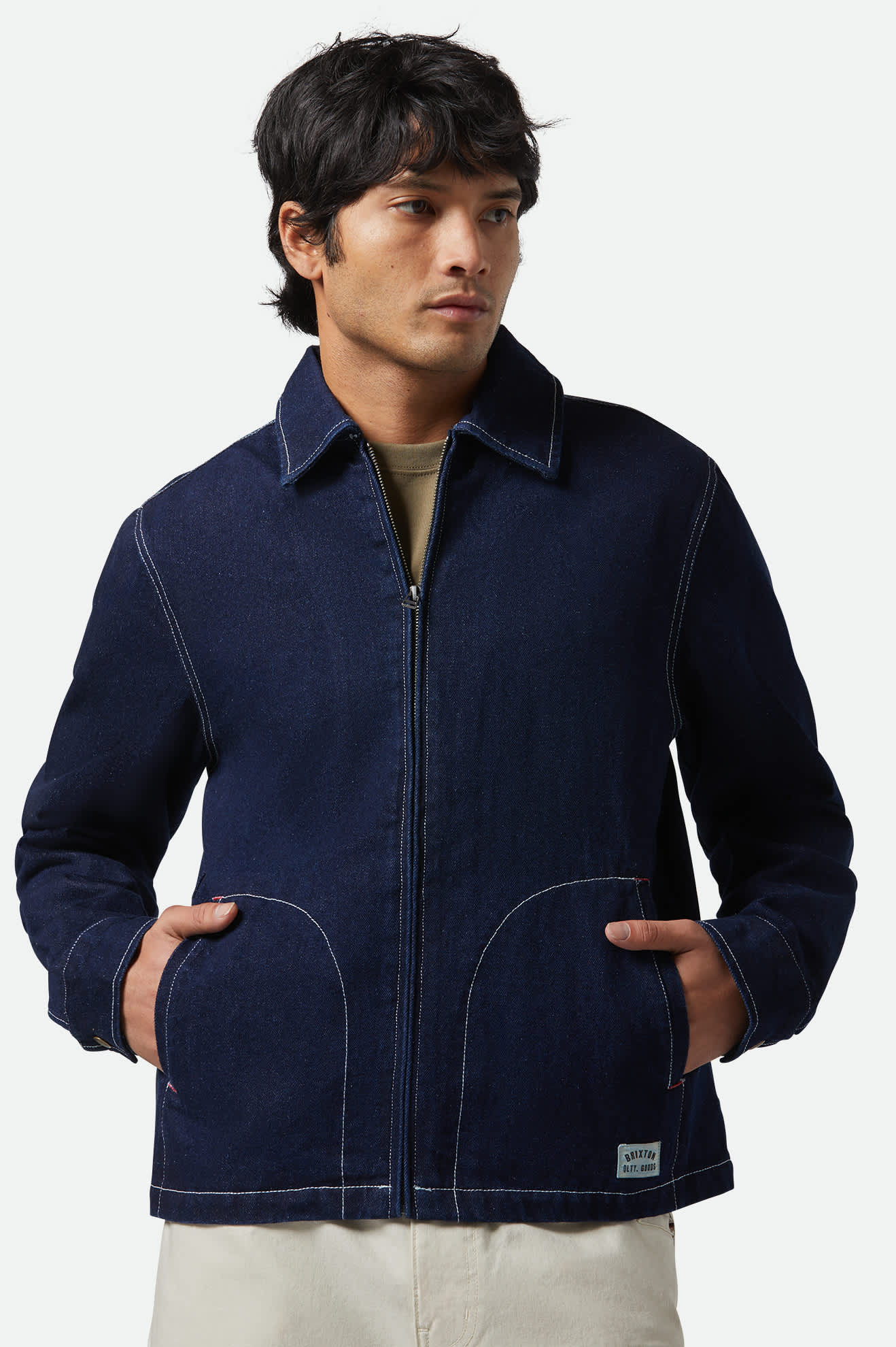 BRIXTON Mechanic Garage Zip Jacket in RINSE DENIM
