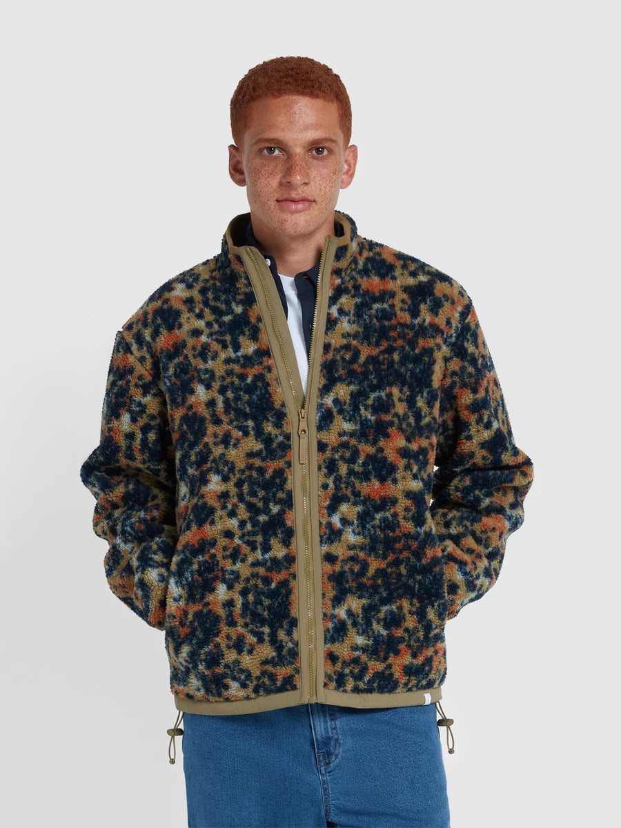 FARAH Crown Camo Fleece in GREEN MULTI