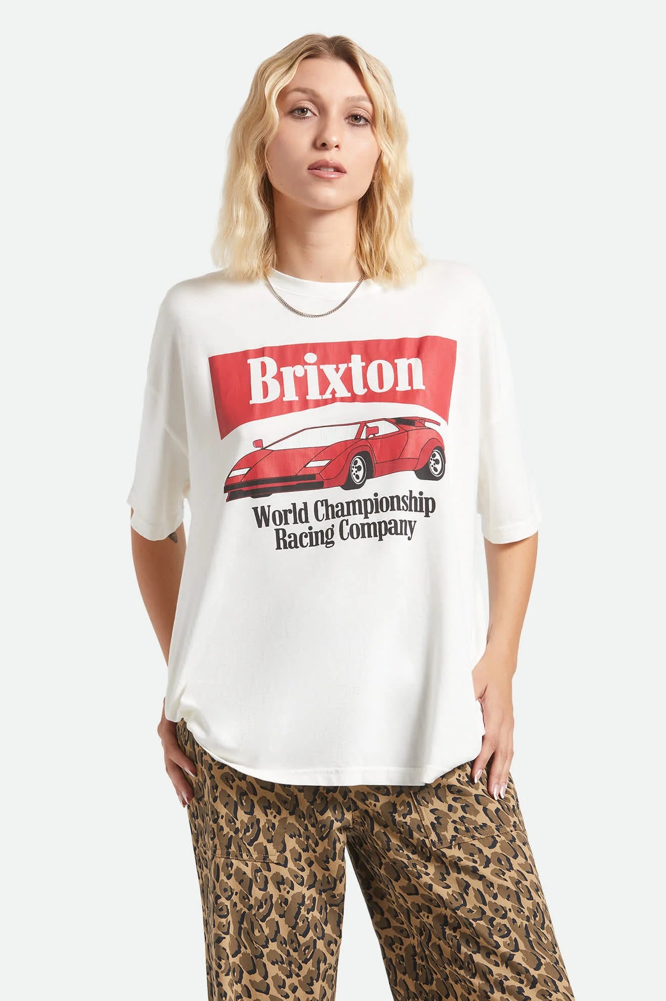 Womens BRIXTON World Champion Oversized Boyfreind T-Shirt in OFF WHITE
