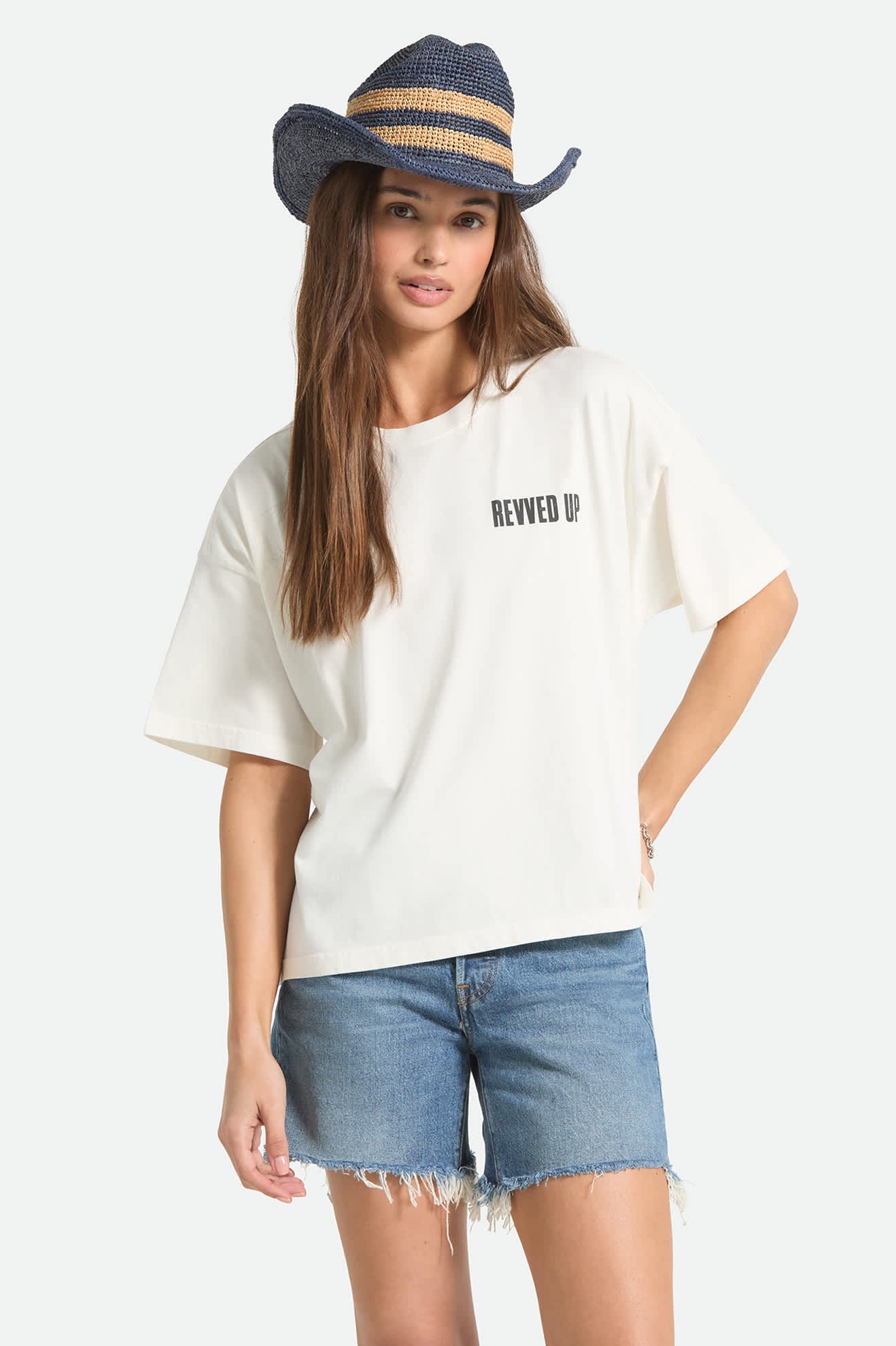 Womens BRIXTON Revved Up Boxy T-Shirt in Off White