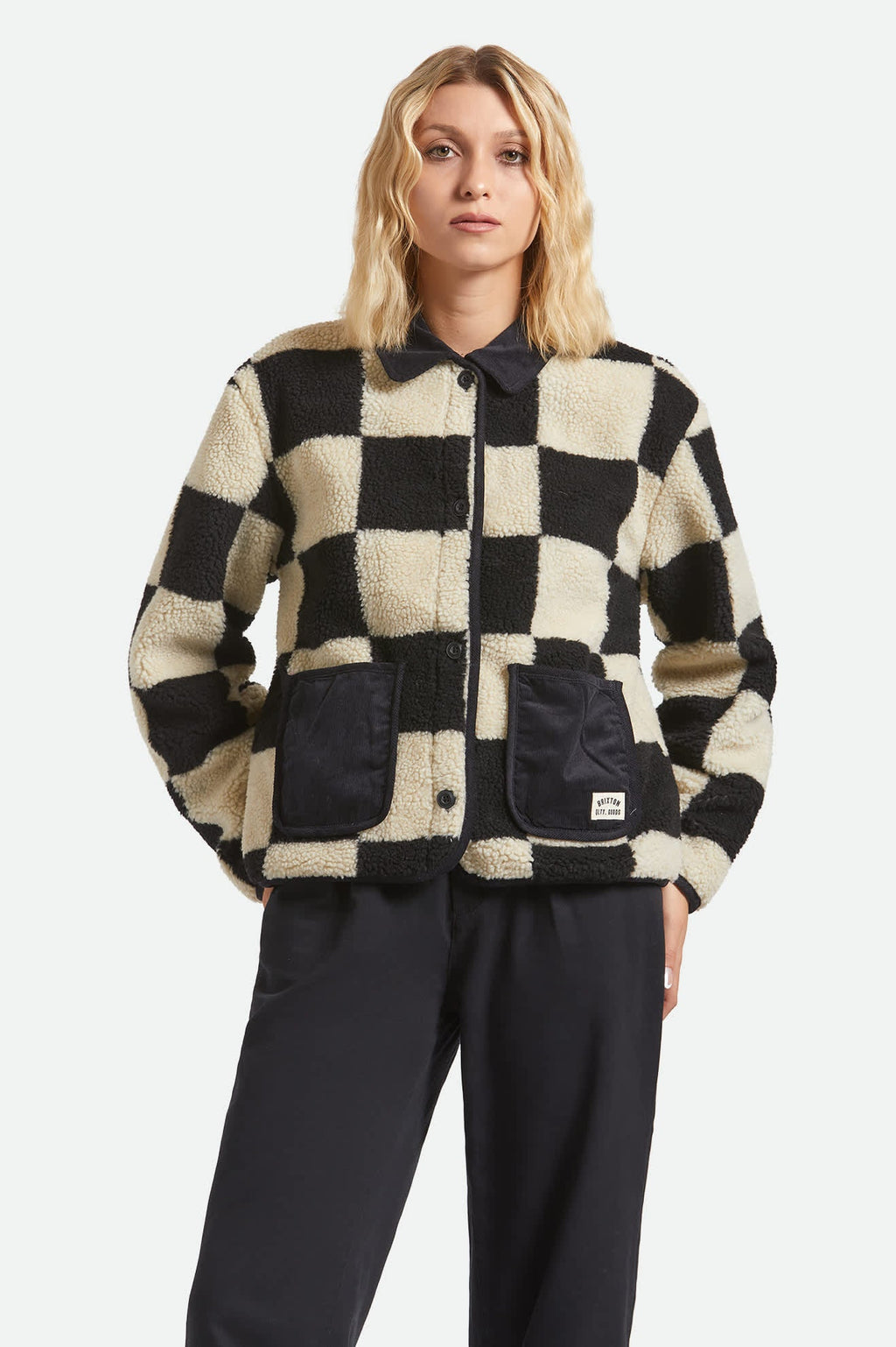 Womens BRIXTON Delilah Sherpa Jacket in BLACK & WHITE