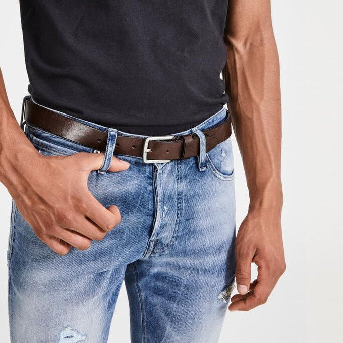JACK & JONES Lee Classic Leather Belt in BLACK COFFEE / BROWN