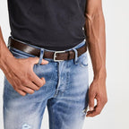 JACK & JONES Lee Classic Leather Belt in BLACK COFFEE / BROWN