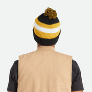 BRIXTON Knit Pom Beanie in BLACK, OFF WHITE & BRIGHT GOLD