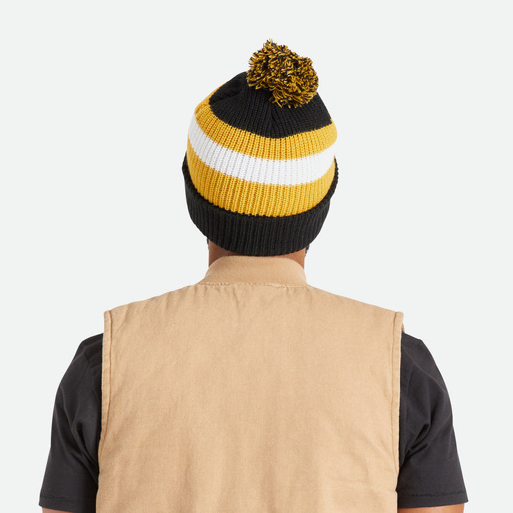 BRIXTON Knit Pom Beanie in BLACK, OFF WHITE & BRIGHT GOLD