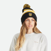BRIXTON Knit Pom Beanie in BLACK, OFF WHITE & BRIGHT GOLD