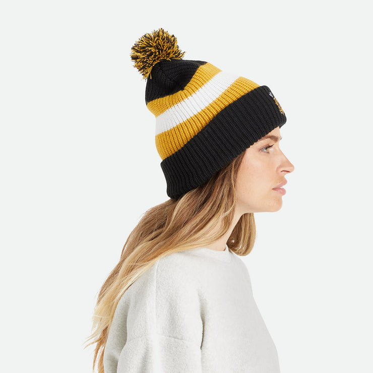 BRIXTON Knit Pom Beanie in BLACK, OFF WHITE & BRIGHT GOLD