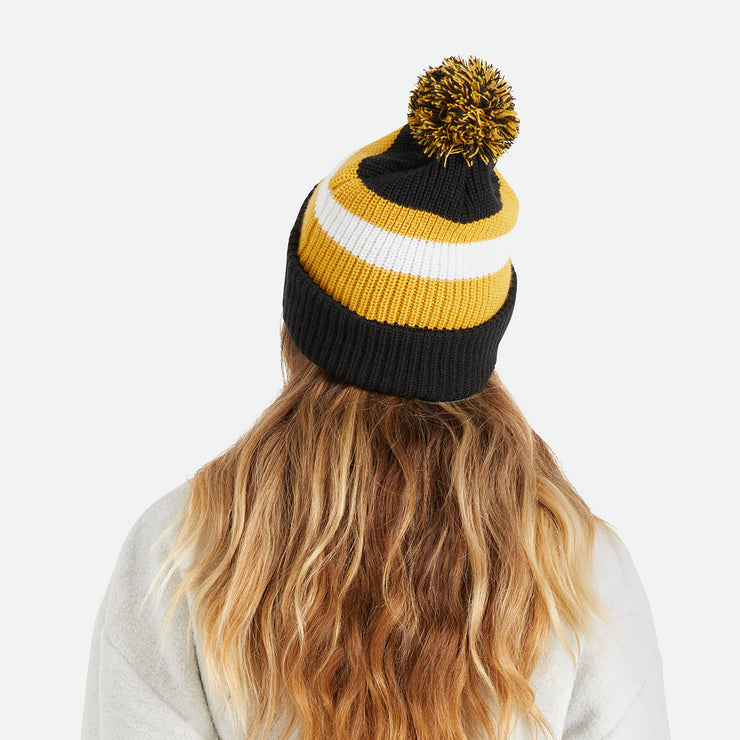 BRIXTON Knit Pom Beanie in BLACK, OFF WHITE & BRIGHT GOLD