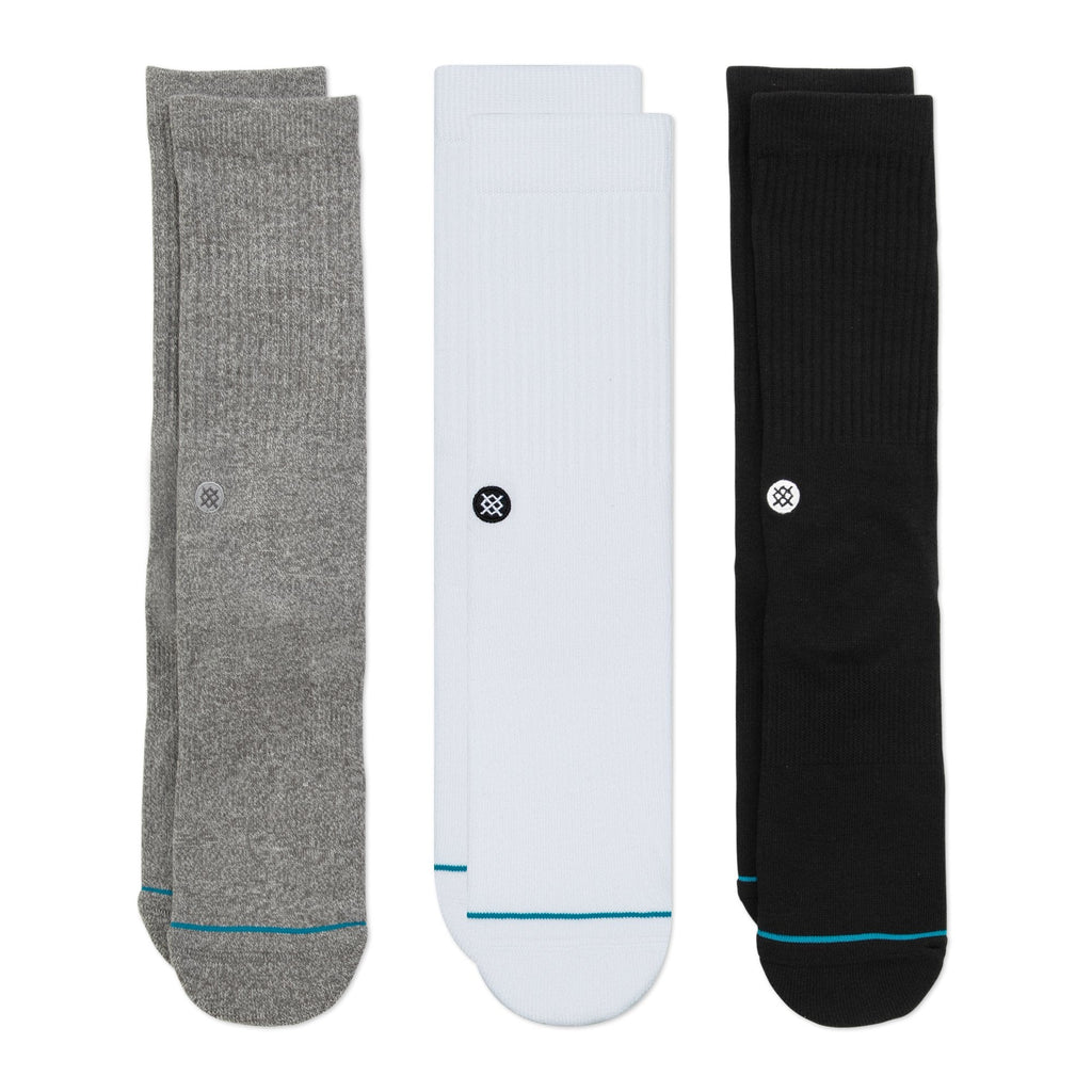 STANCE Icon 3 Pack Socks in BLACK, WHITE & GREY