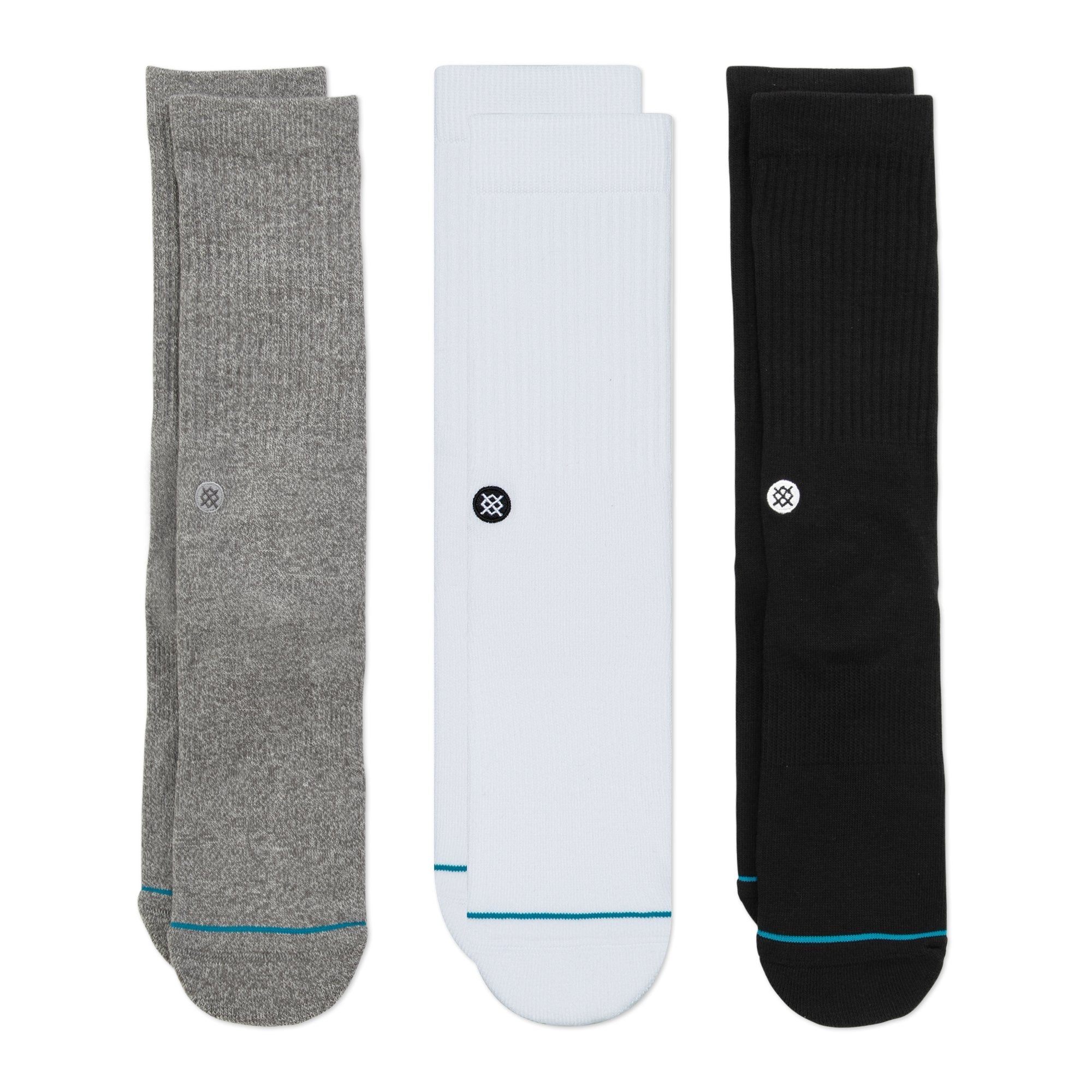 STANCE Icon 3 Pack Socks in BLACK, WHITE & GREY