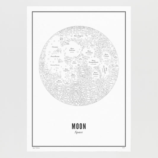 Map of the Moon Print in WHITE (40 x 50cm)