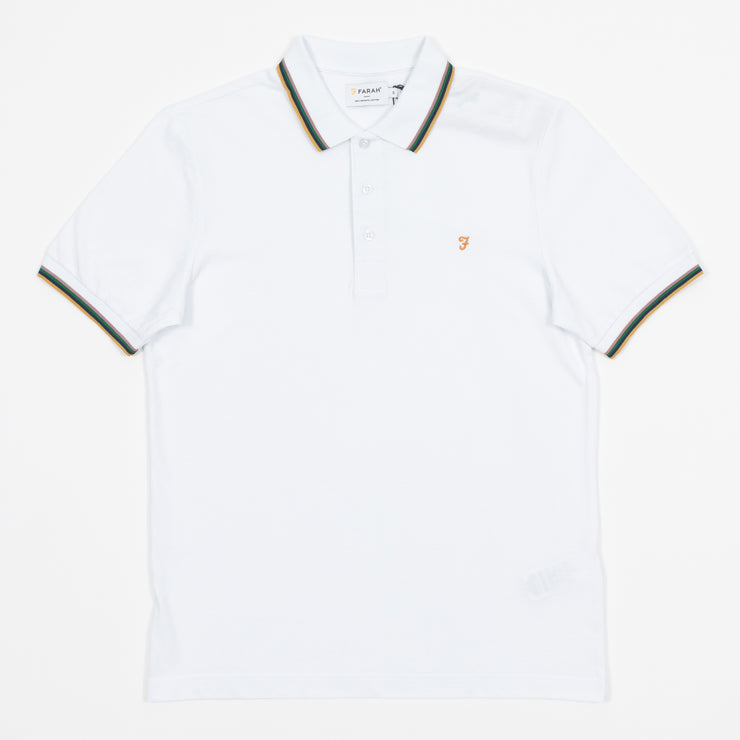 FARAH Alvin Tipped Collar Short Sleeve Polo Shirt in WHITE