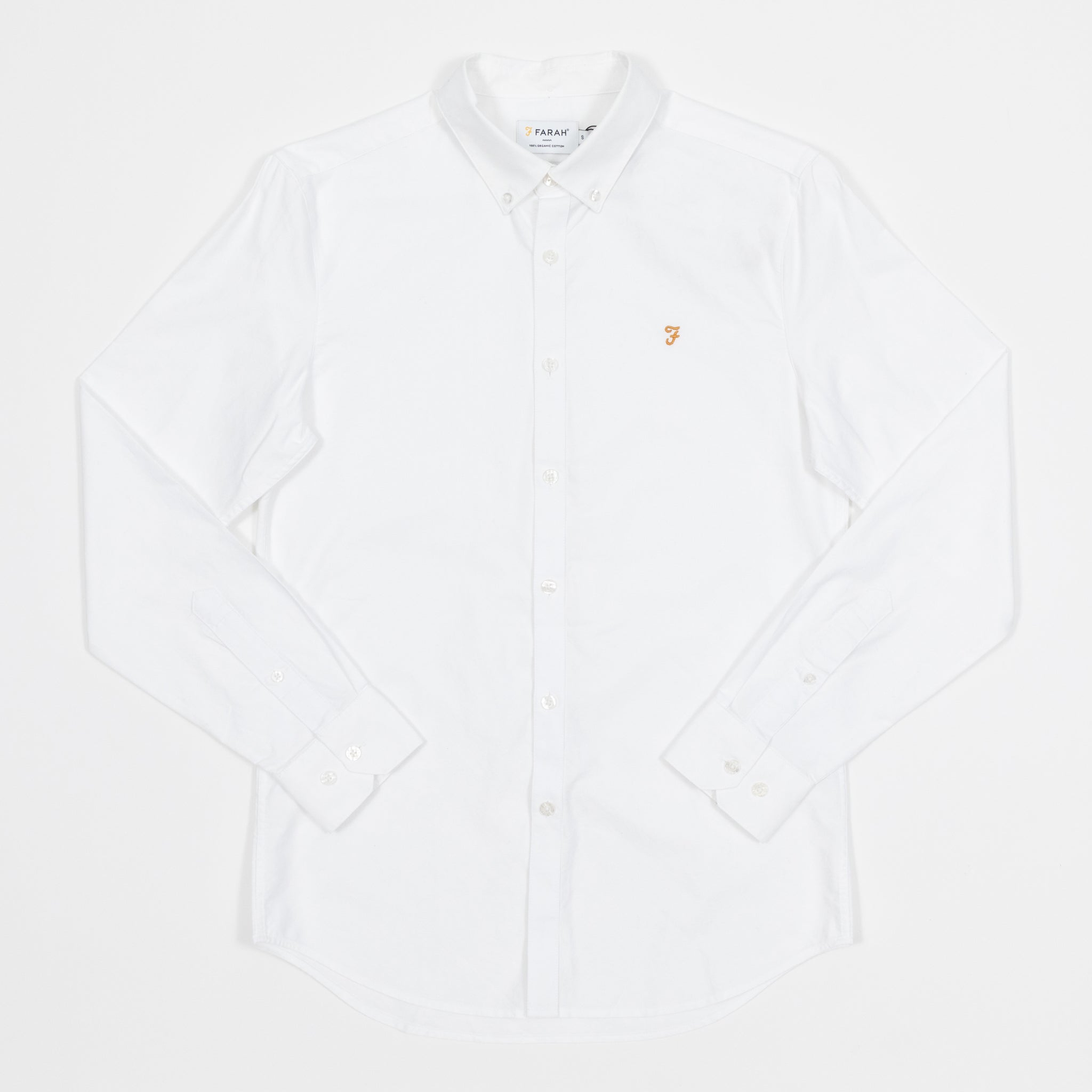 FARAH Brewer Slim Fit Organic Cotton Oxford Shirt in WHITE