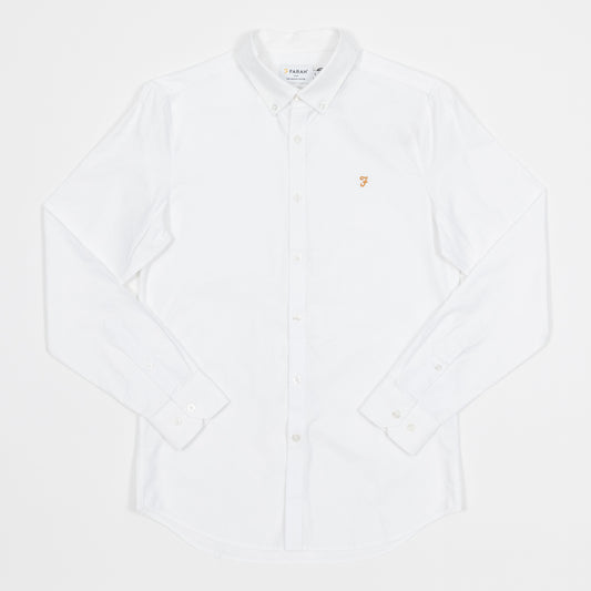 FARAH Brewer Slim Fit Organic Cotton Oxford Shirt in WHITE