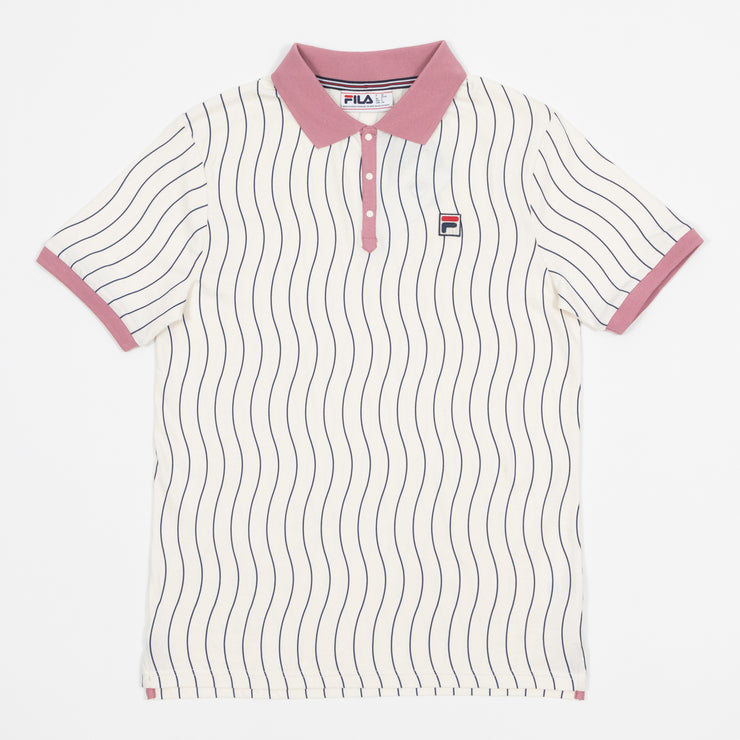 FILA Ellery Wave Stripe Polo Shirt in CREAM & PINK