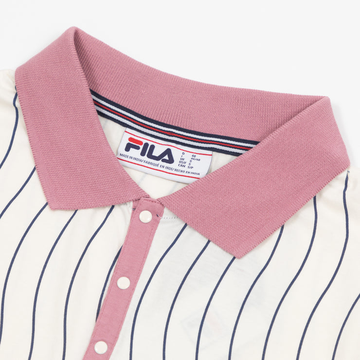 FILA Ellery Wave Stripe Polo Shirt in CREAM & PINK
