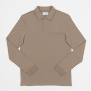 FARAH Haslam Long Sleeve Polo Shirt in SMOKY BROWN