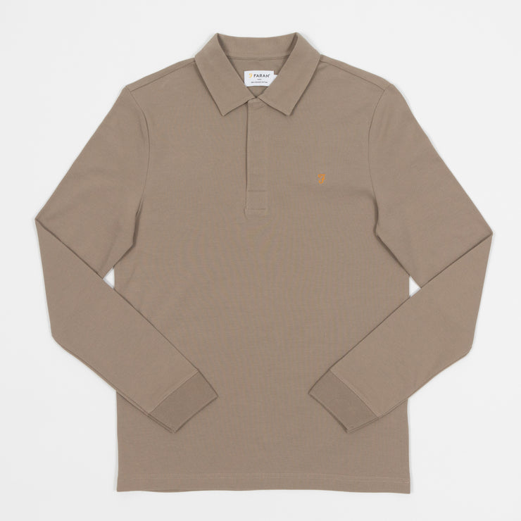FARAH Haslam Long Sleeve Polo Shirt in SMOKY BROWN