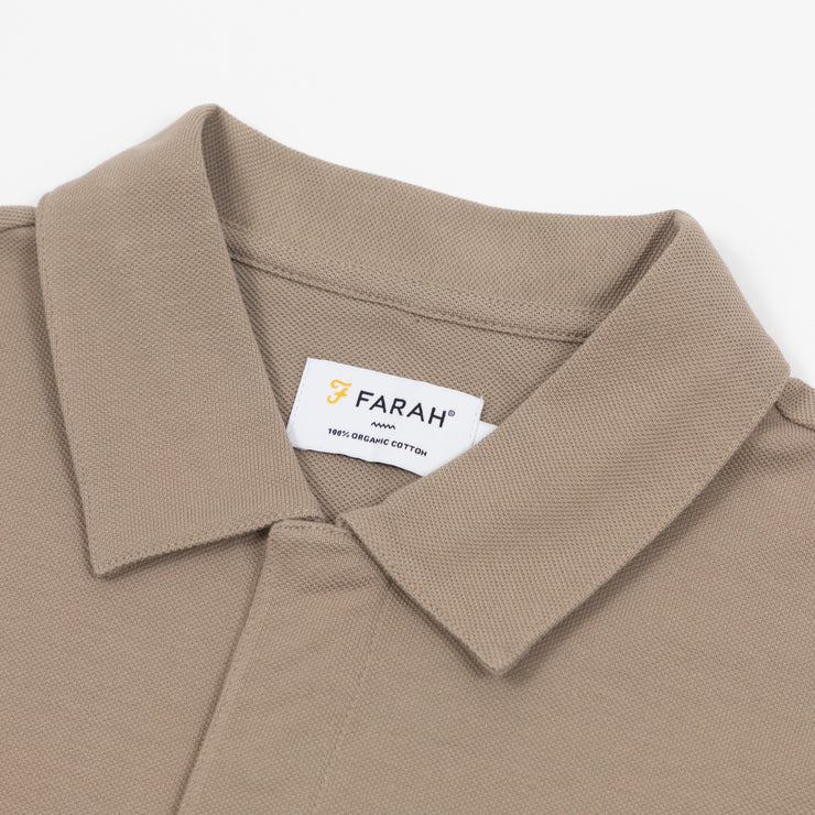 FARAH Haslam Long Sleeve Polo Shirt in SMOKY BROWN