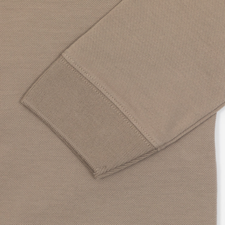 FARAH Haslam Long Sleeve Polo Shirt in SMOKY BROWN